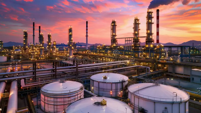 oil depot oil refinery natural gas factory oil depot oil refinery natural gas factory evening ai generated 377691115